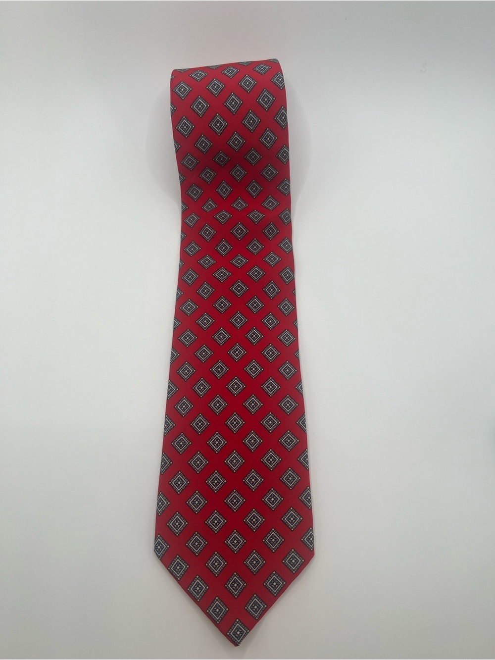 ✨023: Giuseppe Milano Red Lattice Geometric Silk Tie Canada